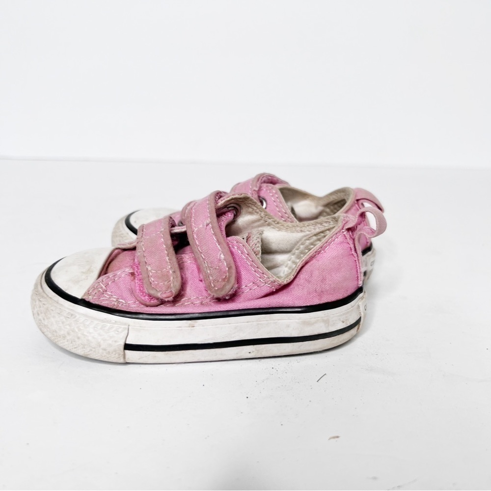 Converse Pink Canvas Sneakers Velcro Toddler Size 4 - Picture 2 of 4